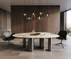 Dining Table Aurora Oval 220cm Ceramic Patagonia Lappato Beige Four Pillars Frame Graphite