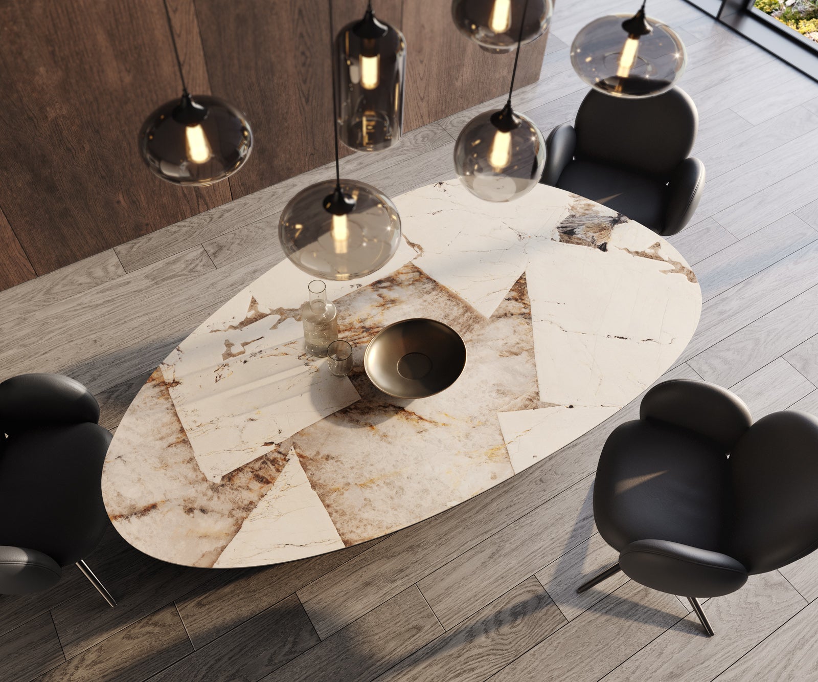 Dining Table Aurora Oval 220cm Ceramic Patagonia Lappato Beige Four Pillars Frame Graphite