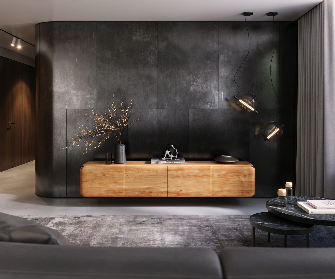 Floating TV Stand Shavani 220cm 4 Doors Acacia Wood Natural