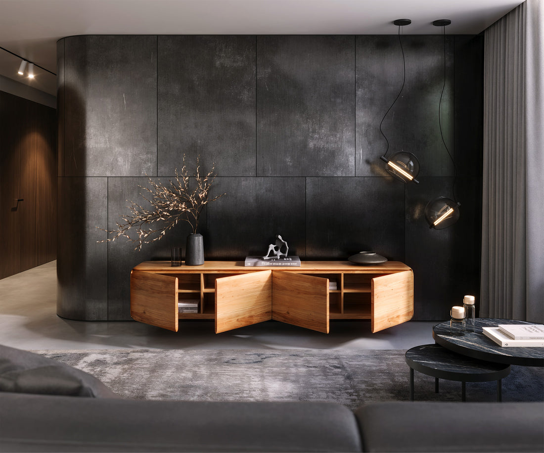 Floating TV Stand Shavani 220cm 4 Doors Acacia Wood Natural