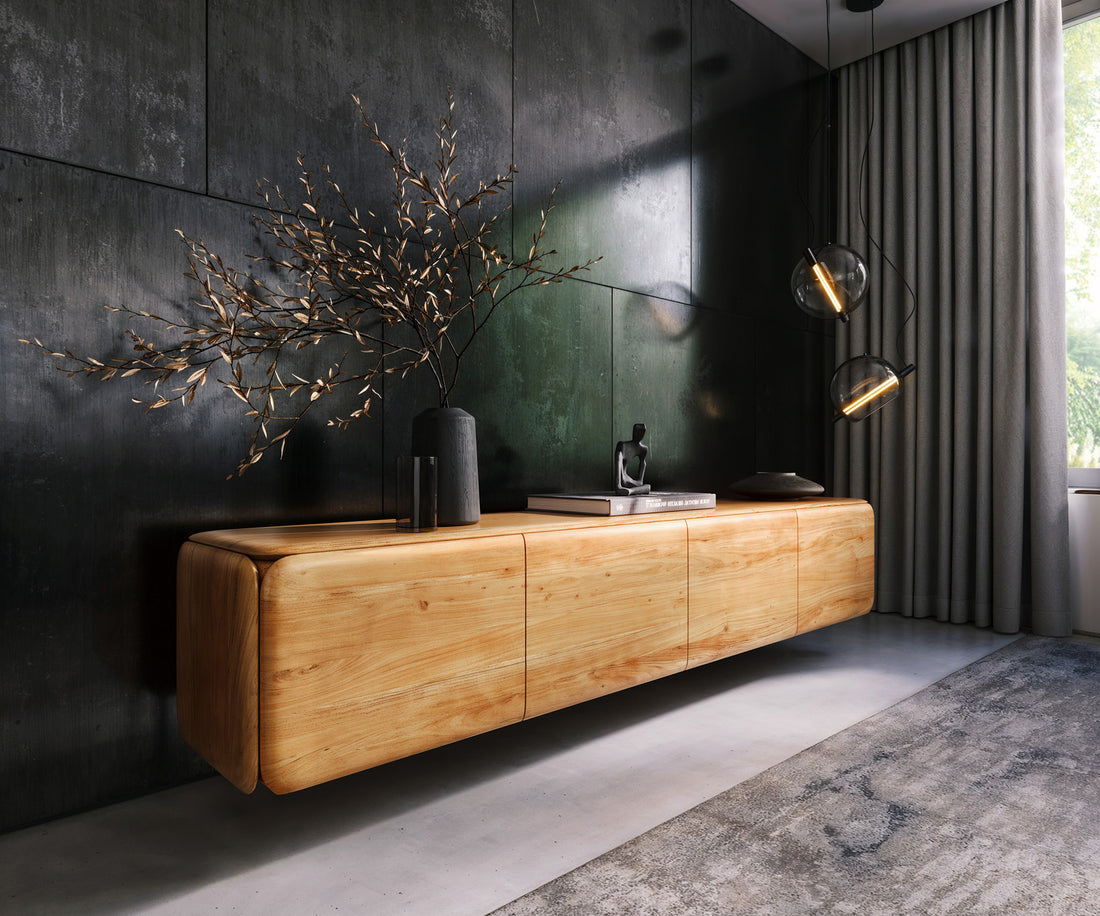 Floating TV Stand Shavani 220cm 4 Doors Acacia Wood Natural