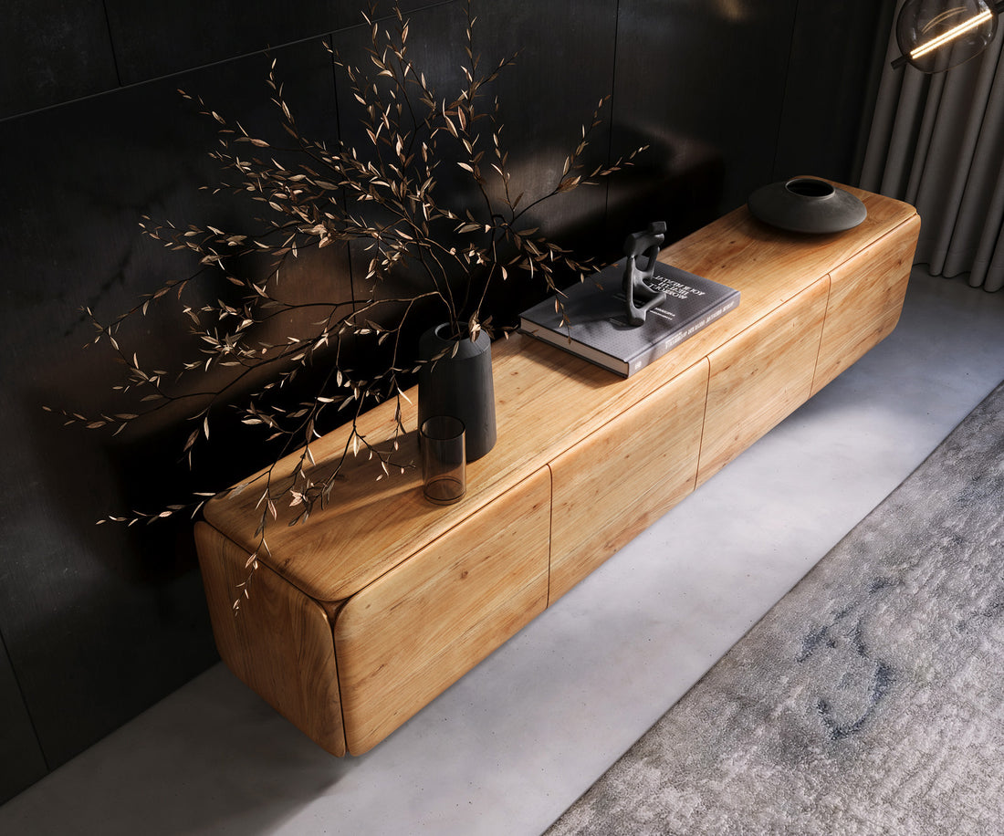 Floating TV Stand Shavani 220cm 4 Doors Acacia Wood Natural