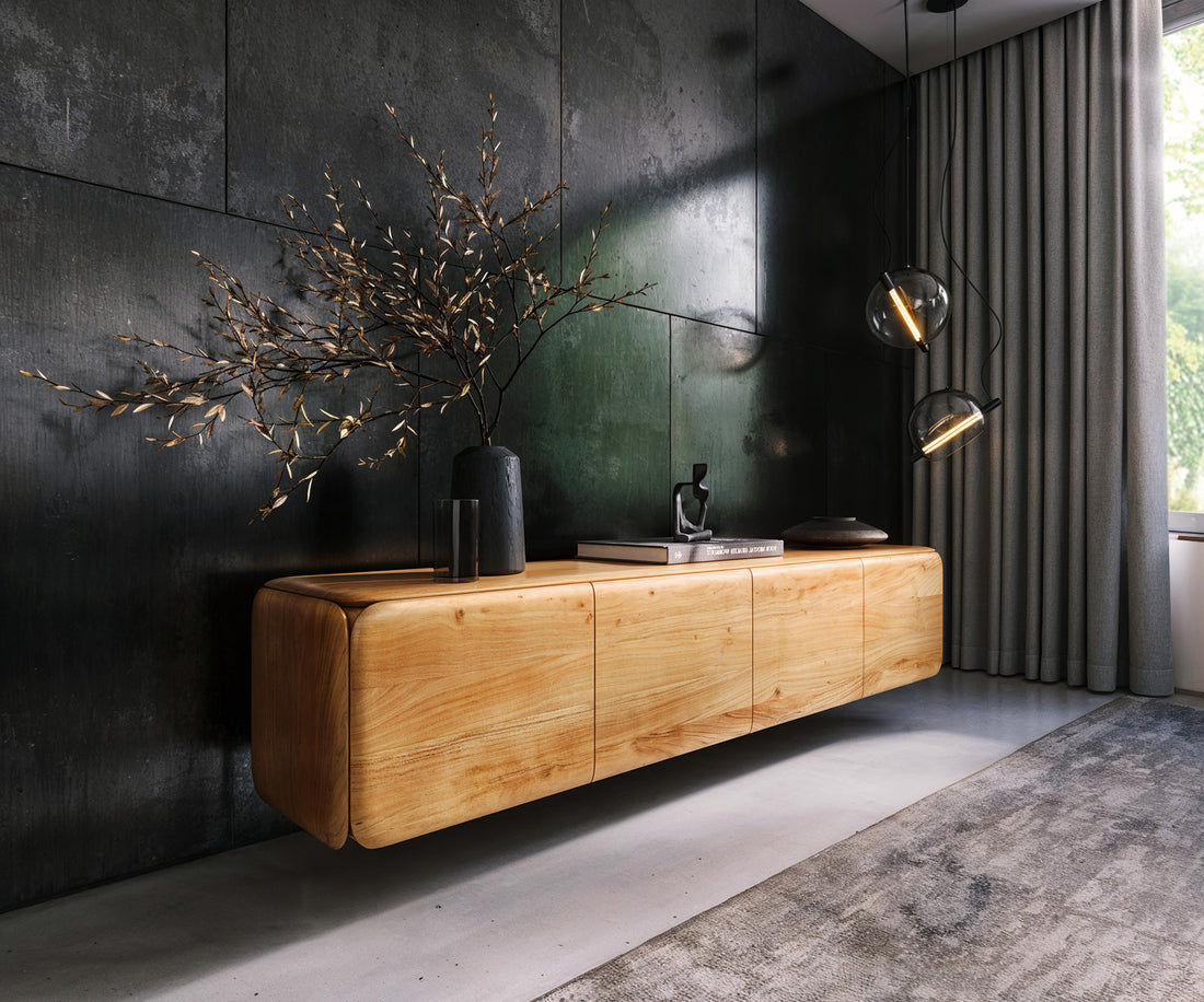 Floating TV Stand Shavani 200cm 4 Doors Acacia Wood Natural