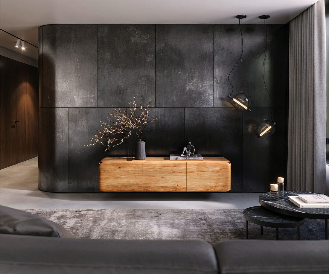 Floating TV Stand Shavani 175cm 2 Doors 2 Drawers Acacia Wood Natural