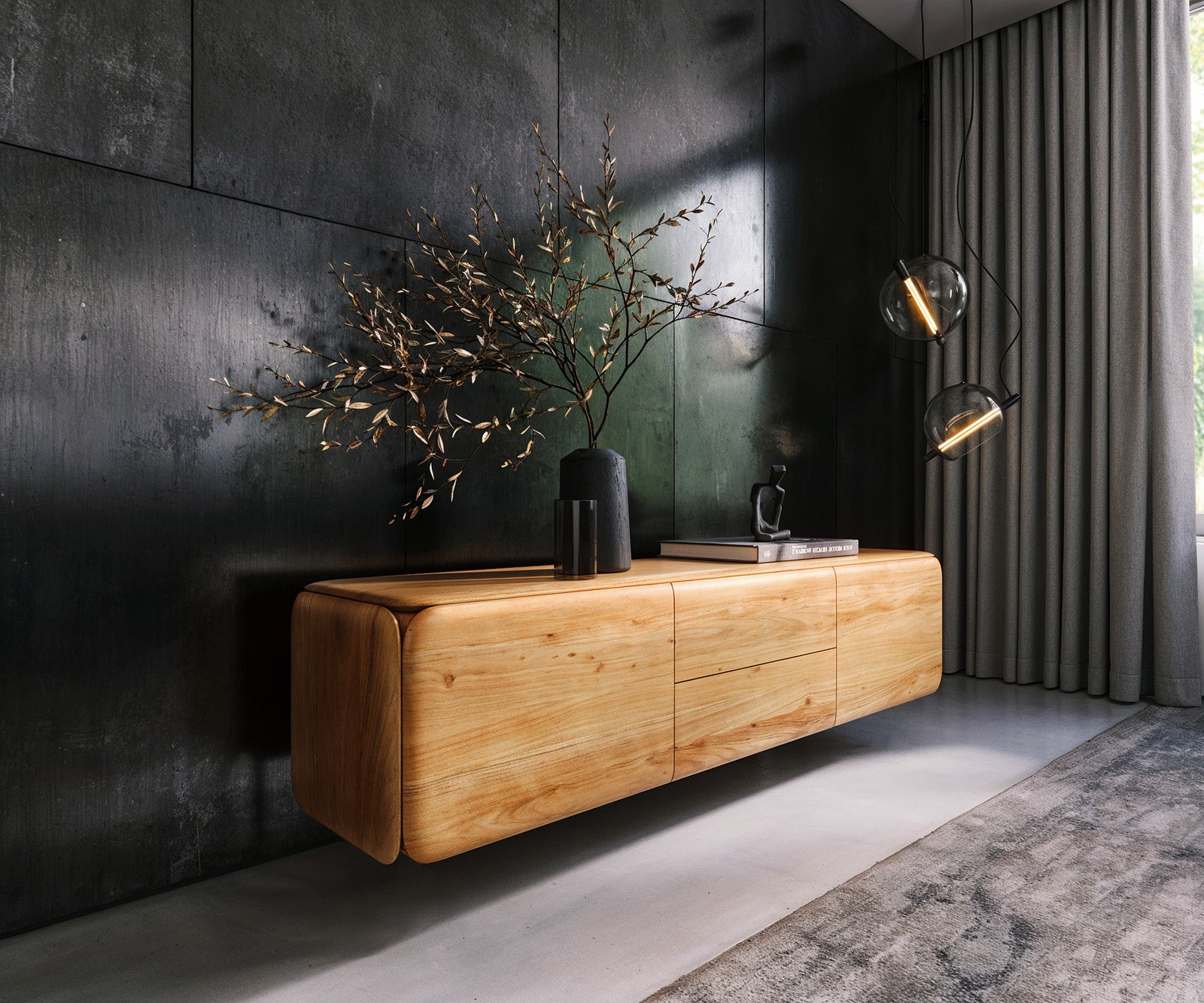 Floating TV Stand Shavani 175cm 2 Doors 2 Drawers Acacia Wood Natural