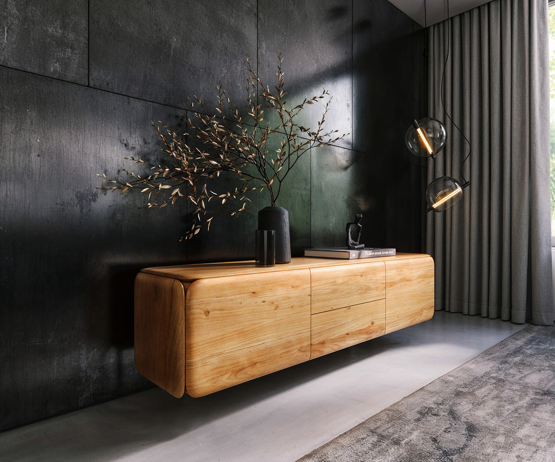 Floating TV Stand Shavani 175cm 2 Doors 2 Drawers Acacia Wood Natural