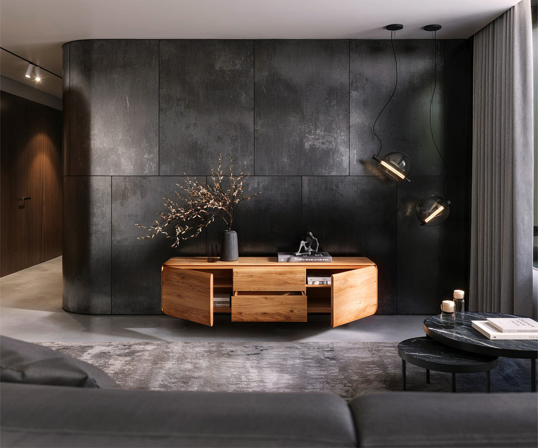 Floating TV Stand Shavani 175cm 2 Doors 2 Drawers Acacia Wood Natural