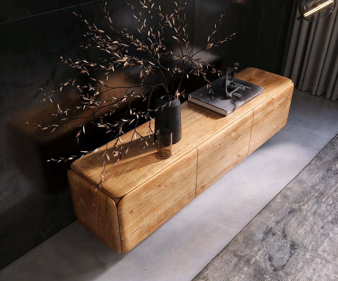 Floating TV Stand Shavani 175cm 2 Doors 2 Drawers Acacia Wood Natural