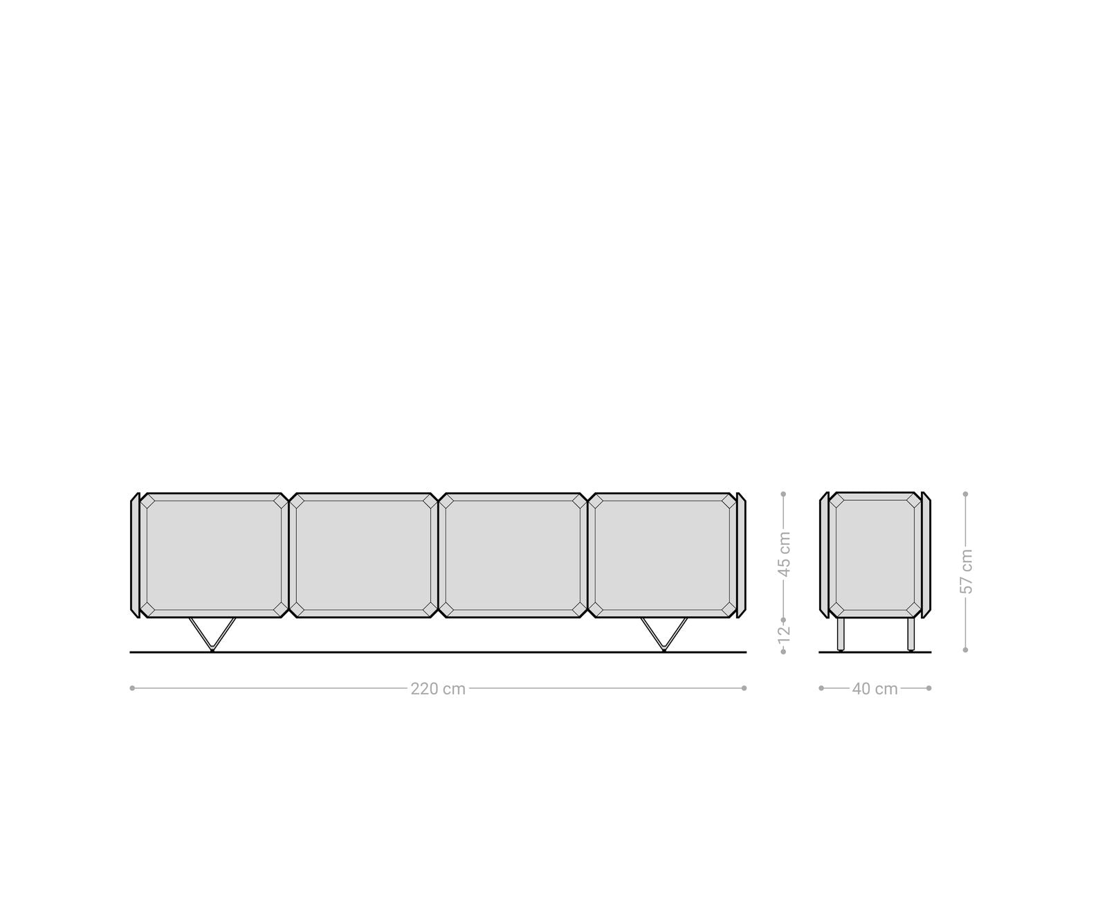 TV Stand Kiano 220cm 8 Doors Acacia Wood Natural V-Feet Silver