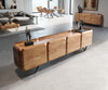 TV Stand Kiano 220cm 8 Doors Acacia Wood Natural V-Feet Black