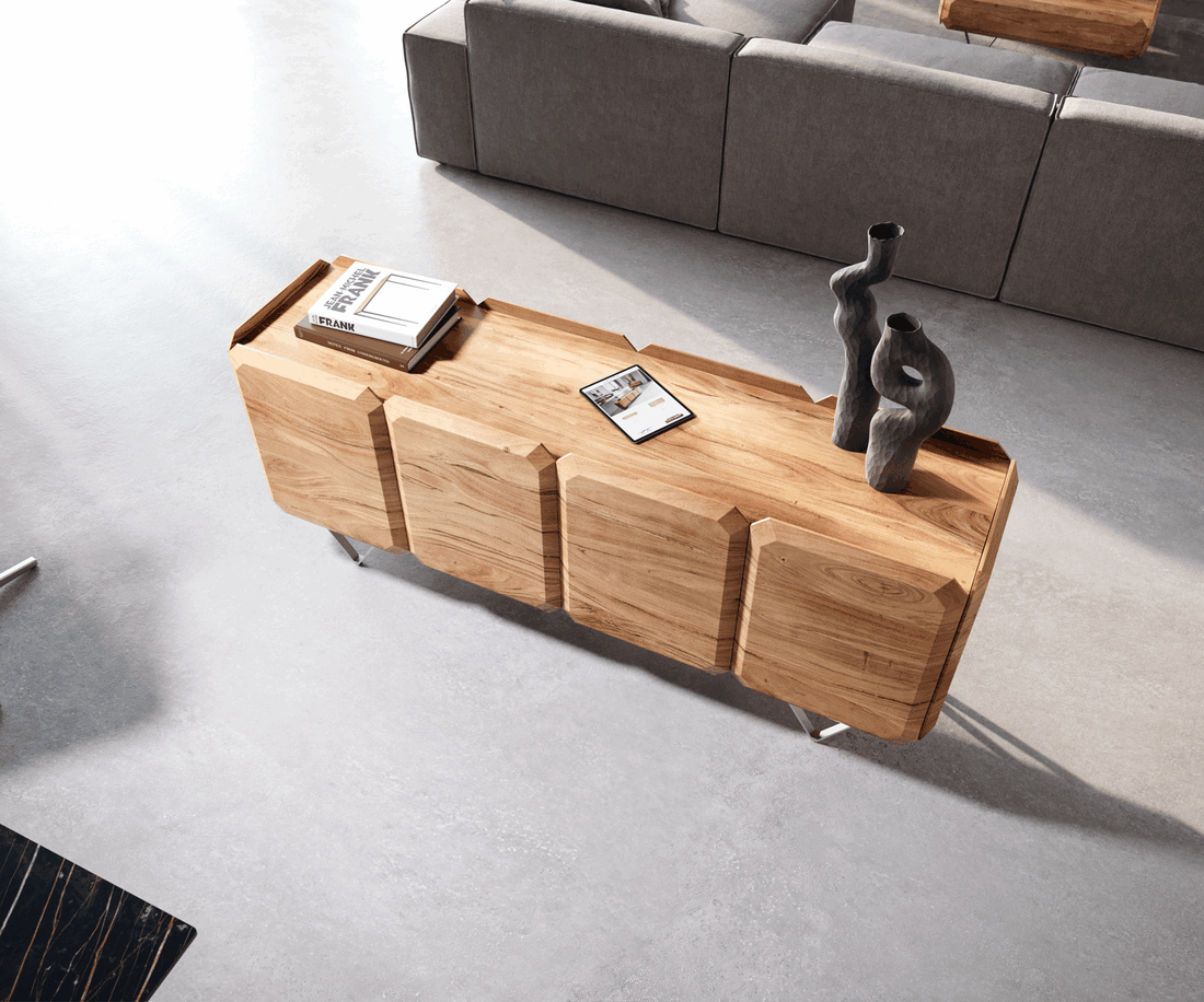 Sideboard Kiano 175cm 8 Doors Acacia Wood Natural V-Feet Silver