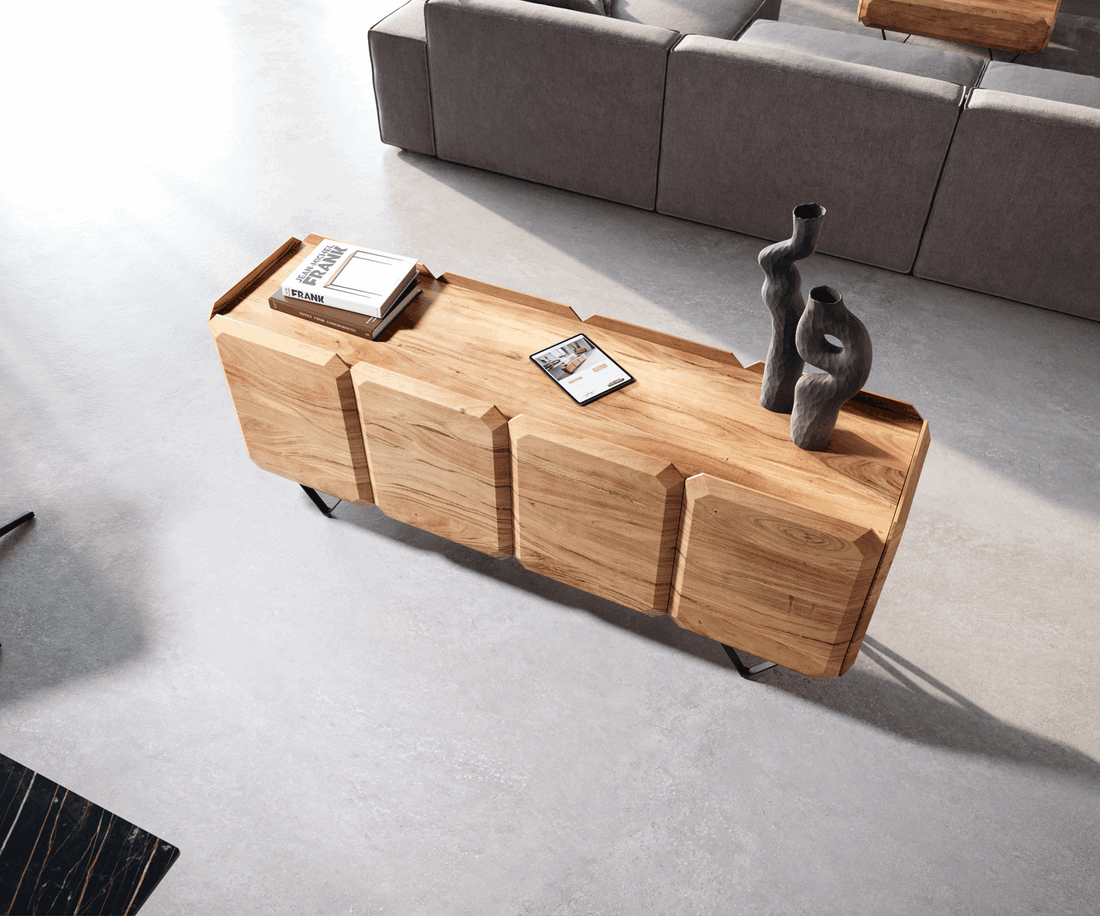 Sideboard Kiano 175cm 8 Doors Acacia Wood Natural V-Feet Black