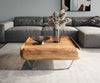 Coffee Table Kiano 90x90 cm 2 Drawers Acacia Wood Natural V-Feet Silver