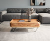 Coffee Table Kiano 100x50 cm 2 Drawers Acacia Wood Natural V-Feet Silver