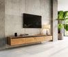 Floating TV Stand Stonegrace 240cm Acacia Wood Natural 4 Doors Stone Veneer