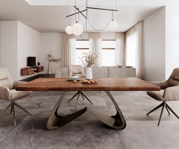 Dining Table Olympus Live-Edge 200x100cm Acacia Wood Brown W-Frame Titanium 55mm Top