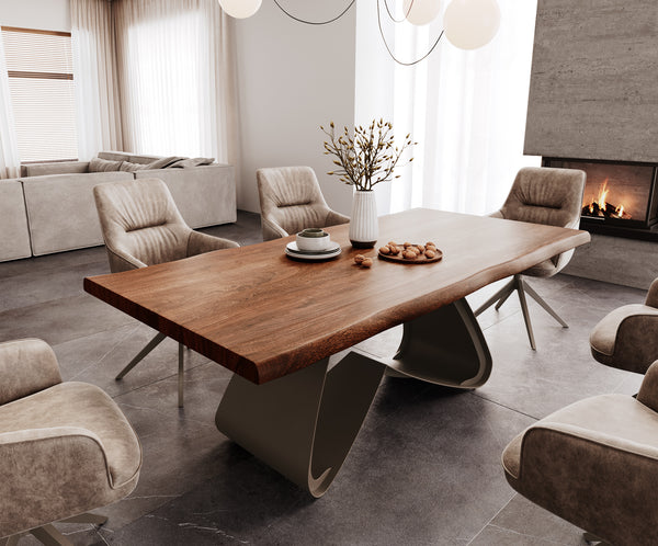 Dining Table Olympus Live-Edge 200x100cm Acacia Wood Brown W-Frame Titanium 55mm Top