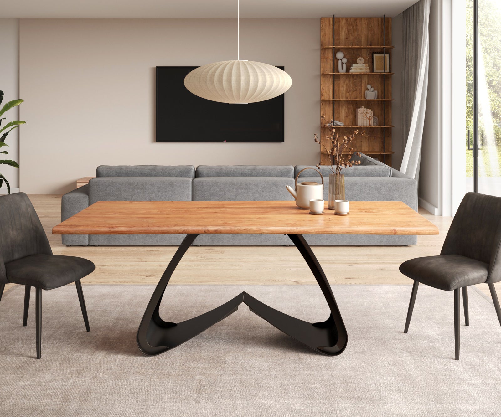 Dining Table Olympus Live-Edge 200x100cm Acacia Wood Natural W-Frame Black