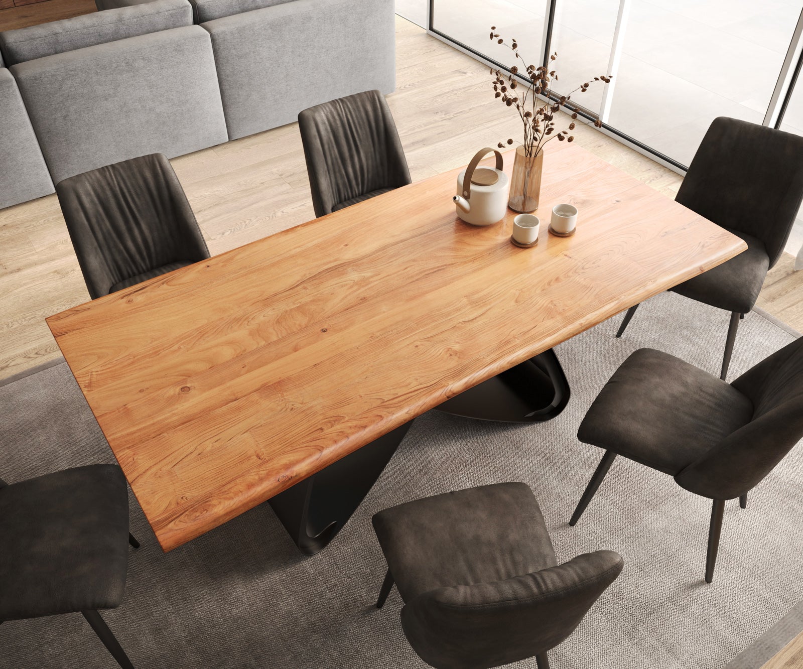 Dining Table Olympus Live-Edge 200x100cm Acacia Wood Natural W-Frame Black