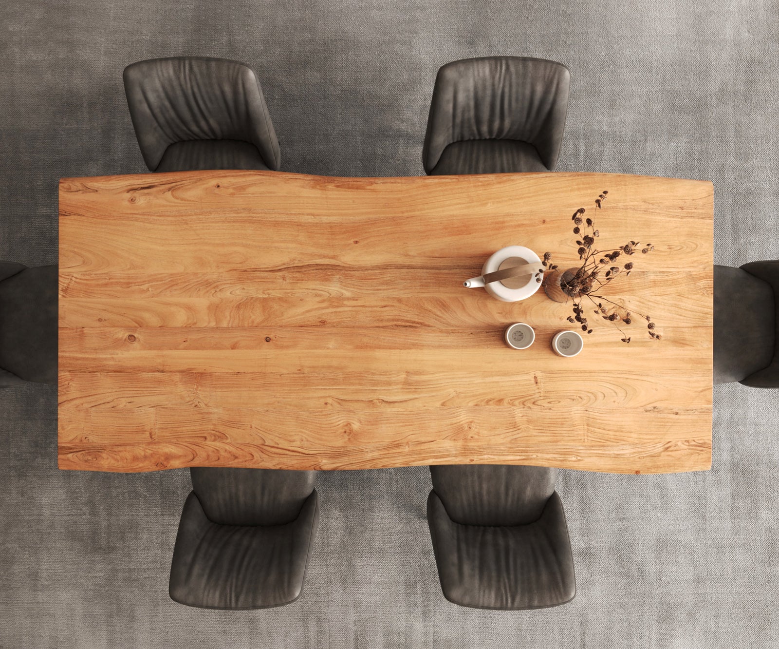 Dining Table Olympus Live-Edge 200x100cm Acacia Wood Natural W-Frame Black