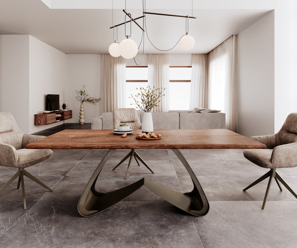 Dining Table Olympus Live-Edge 200x100cm Acacia Wood Brown W-Frame Titanium 35mm Top