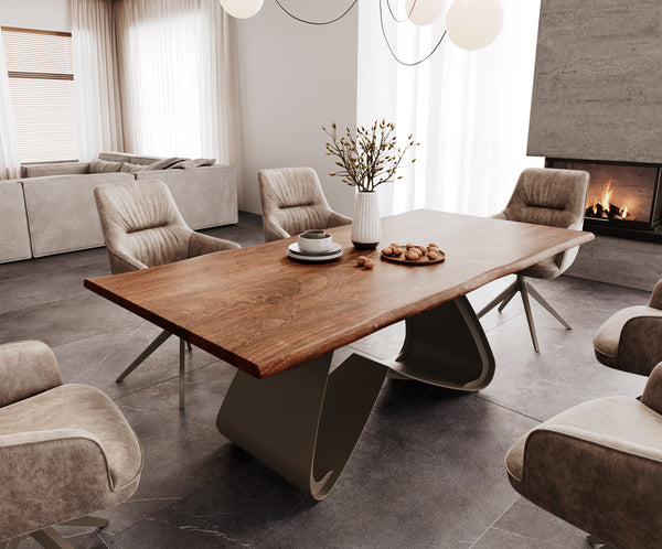 Dining Table Olympus Live-Edge 200x100cm Acacia Wood Brown W-Frame Titanium 35mm Top