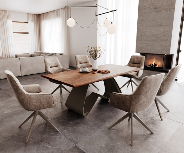 Dining Table Olympus Live-Edge 200x100cm Acacia Wood Brown W-Frame Titanium 35mm Top