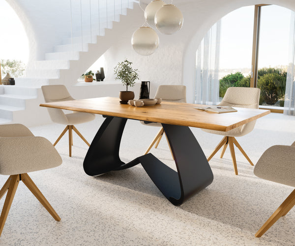 Dining Table Olympus Live-Edge 200x100cm Oak Wood Natural W-Frame Black