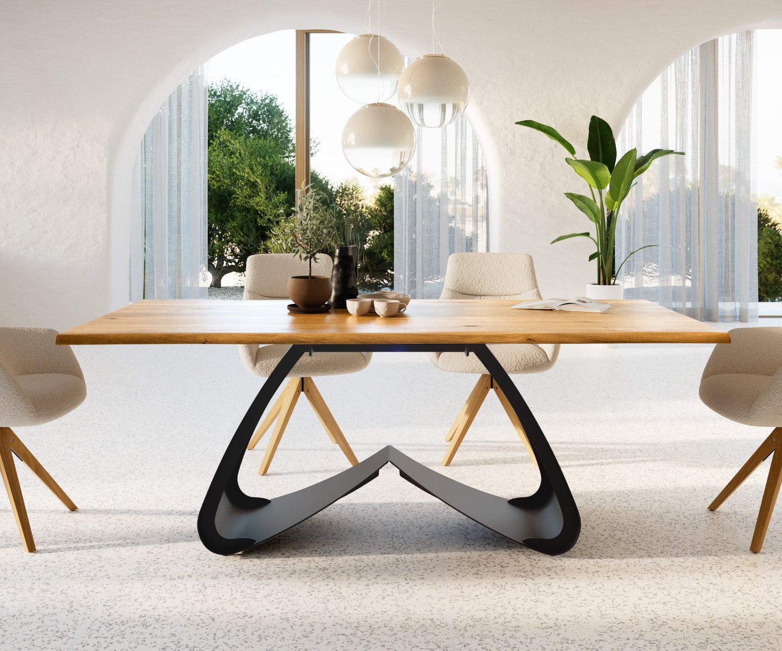 Dining Table Olympus Live-Edge 200x100cm Oak Wood Natural W-Frame Black