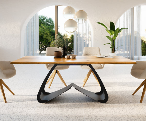 Dining Table Olympus Live-Edge 200x100cm Oak Wood Natural W-Frame Black