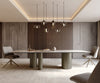 Dining Table Aurora 300x100cm Ceramic Beige Three Pillars Frame Titanium