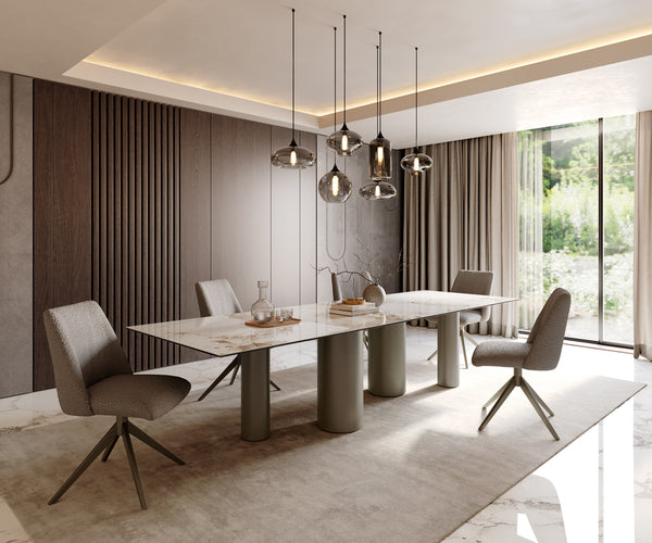 Dining Table Aurora 300x100cm Ceramic Beige Four Pillars Frame Titanium