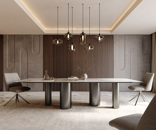 Dining Table Aurora 300x100cm Ceramic Beige Four Pillars Frame Graphite