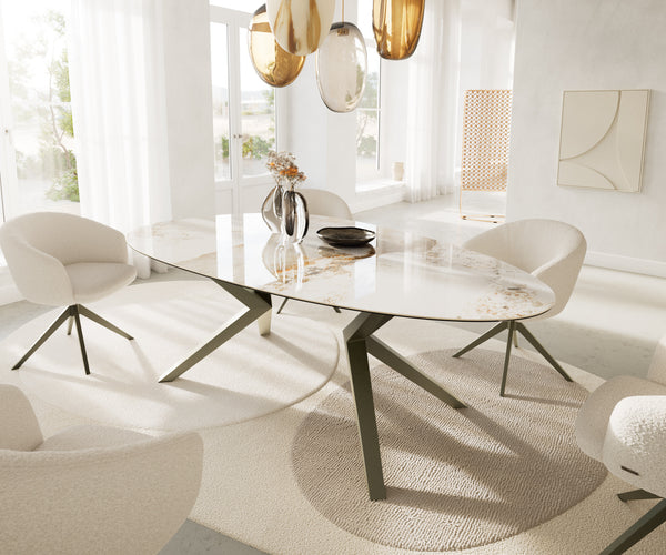 Dining Table Aurora Oval 220cm Ceramic Minas Melange Beige Zenthara Frame Titanium