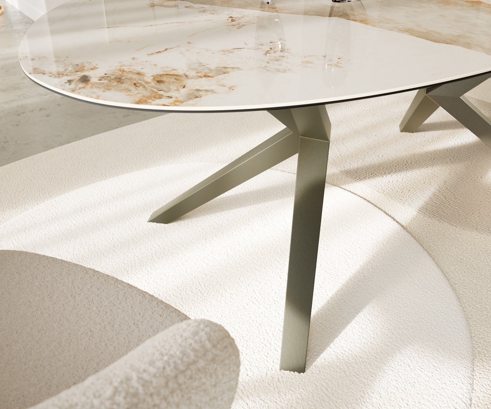 Dining Table Aurora Oval 220cm Ceramic Minas Melange Beige Zenthara Frame Titanium