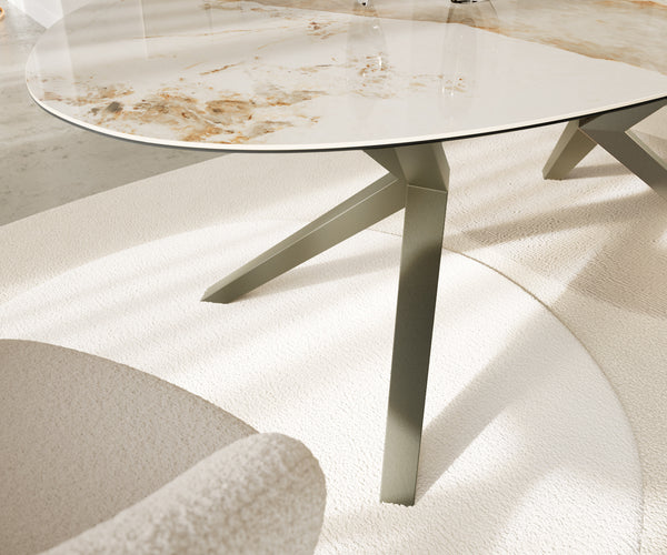 Dining Table Aurora Oval 220cm Ceramic Minas Melange Beige Zenthara Frame Titanium