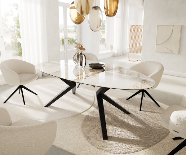 Dining Table Aurora Oval 220cm Ceramic Minas Melange Beige Zenthara Frame Black