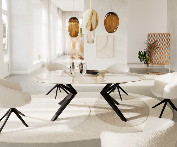 Dining Table Aurora Oval 220cm Ceramic Minas Melange Beige Zenthara Frame Black