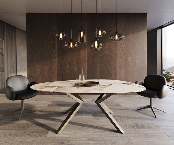Dining Table Aurora Oval 220cm Ceramic Patagonia Lappato Beige Zenthara Frame Titanium