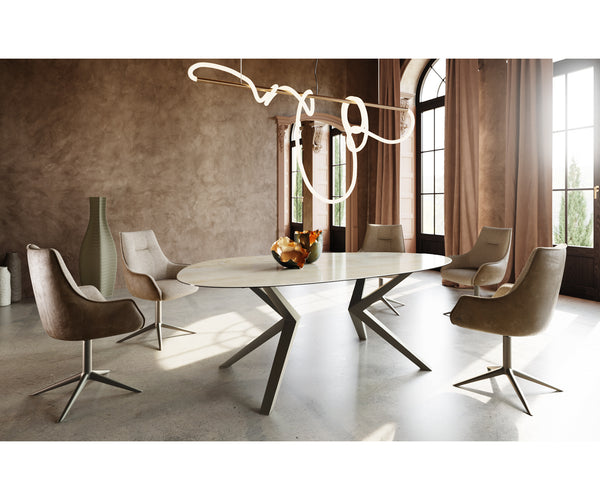 Dining Table Aurora Oval 220cm Ceramic Onice Oro Beige Zenthara Frame Titanium