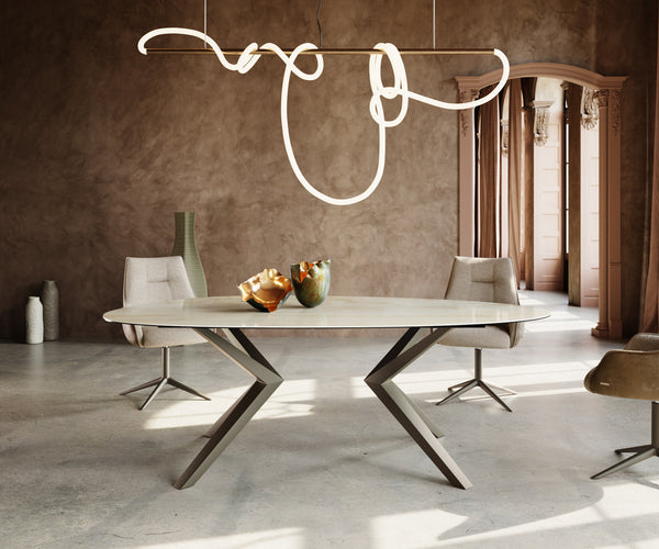 Dining Table Aurora Oval 220cm Ceramic Onice Oro Beige Zenthara Frame Titanium
