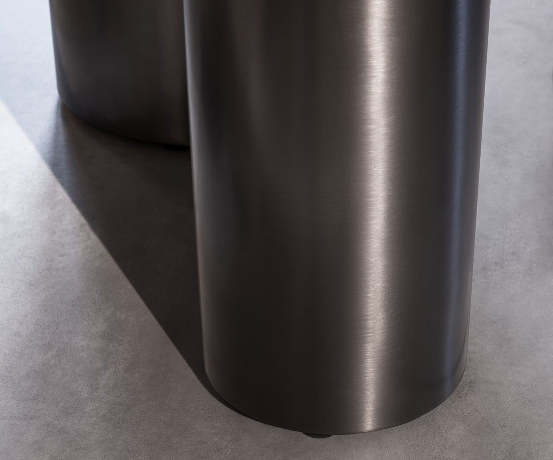 Dining Table Aurora Oval 280x130cm Ceramic Agate Black Three Pillars Frame Graphite