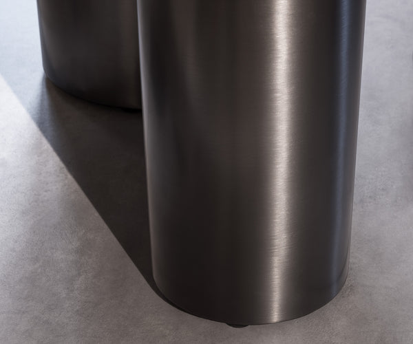 Dining Table Aurora Oval 280x130cm Ceramic Agate Black Three Pillars Frame Graphite
