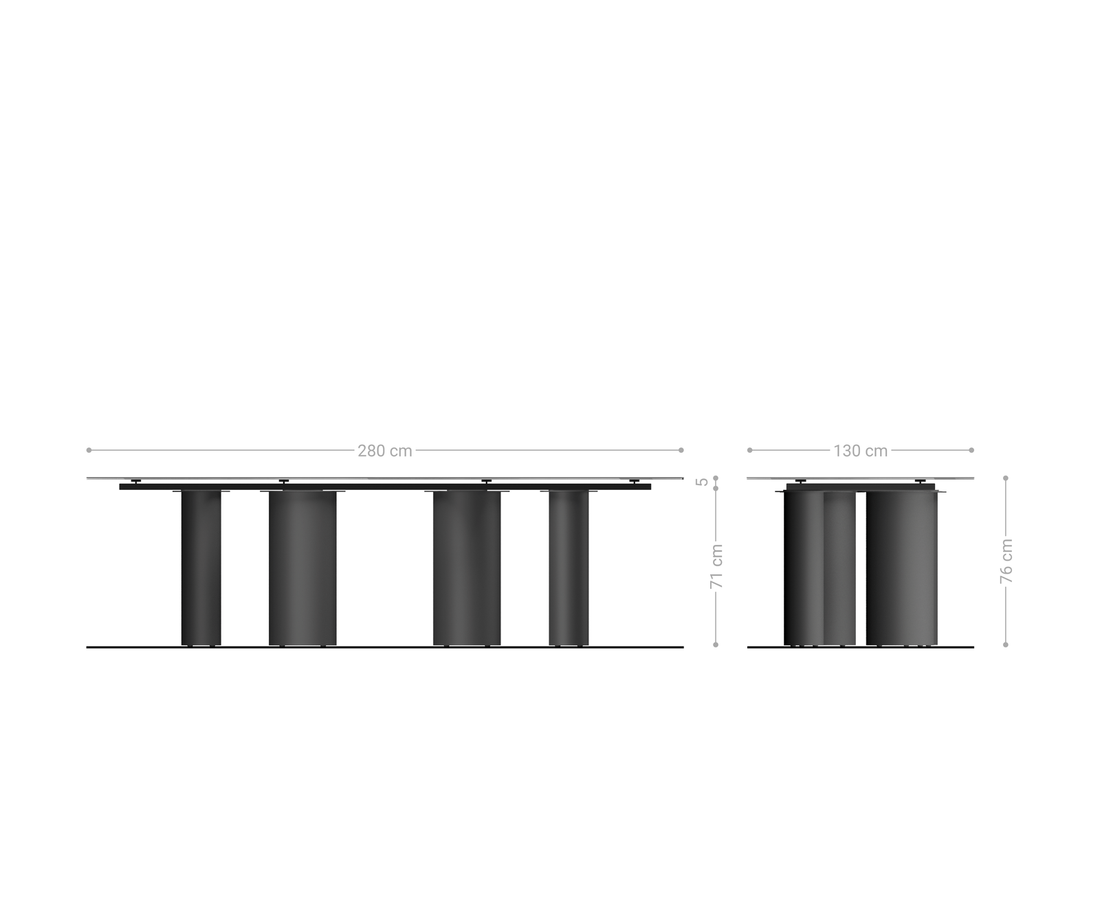 Dining Table Aurora Oval 280x130cm Ceramic Agate Black Four Pillars Frame Graphite
