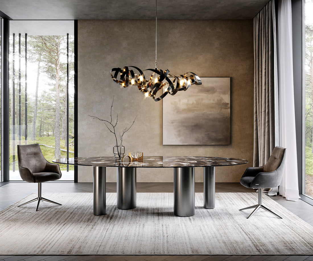 Dining Table Aurora Oval 280x130cm Ceramic Agate Black Four Pillars Frame Graphite