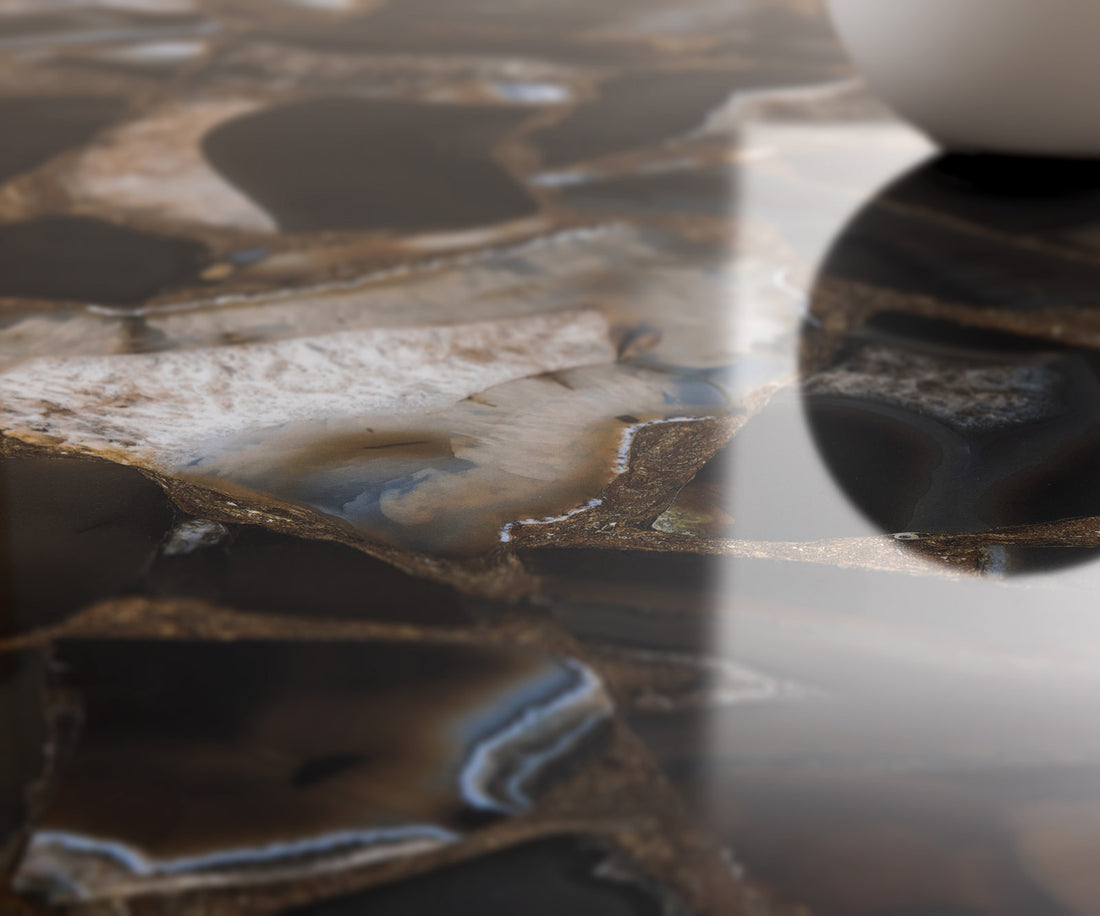 Dining Table Aurora Oval 280x130cm Ceramic Agate Black Zenthara Frame Titanium