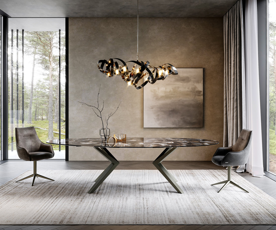 Dining Table Aurora Oval 280x130cm Ceramic Agate Black Zenthara Frame Titanium