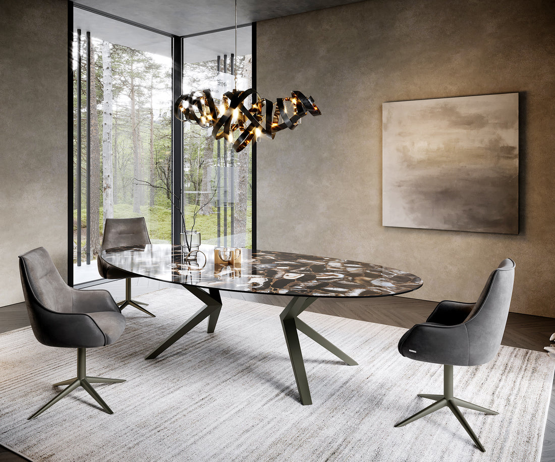 Dining Table Aurora Oval 280x130cm Ceramic Agate Black Zenthara Frame Titanium