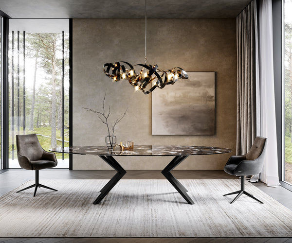 Dining Table Aurora Oval 280x130cm Ceramic Agate Black Angular Frame Black