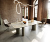 Dining Table Aurora Boat 240x120cm Ceramic Onice Oro Beige Three Pillars Frame Titanium